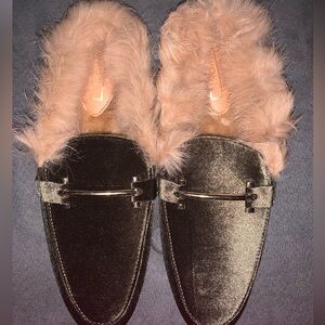 Faux Fur Lined Velvet Loafers